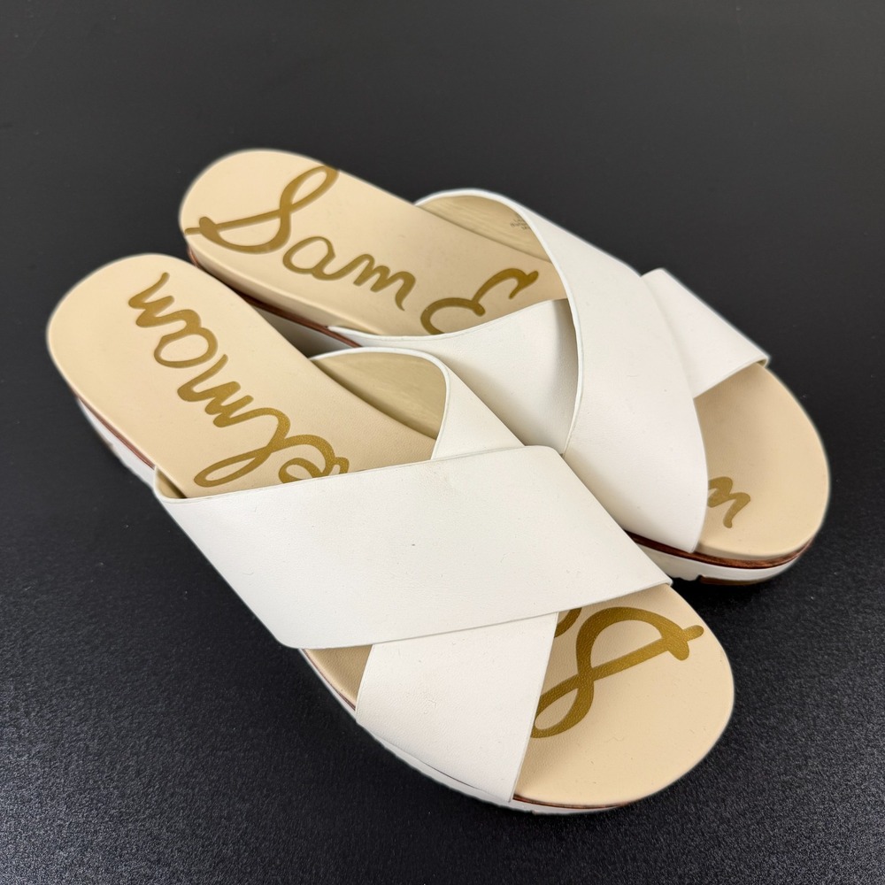 Sam Edelman Audrea Slide Sandals Womens 9.5M White Leather Crisscross Strap - Picture 3 of 15